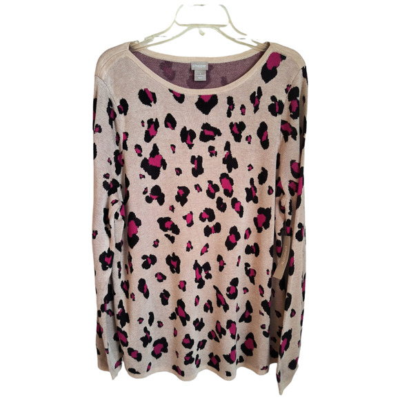 CHICO'S Sweater Women's XL Tan animal Print Long Sleeve Pullover Soft Knit ; - Picture 11 of 13